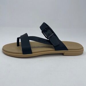 Crocs Tulum Toe Post Sandals Womens 6 Black Tan Strappy Buckle Flat Boho 206108